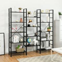 Load image into Gallery viewer, Vintage Triple Wide 5-Tier Bookcase Large Bookshelf Display Storage Shelf-Black
