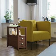 Load image into Gallery viewer, Set of 2 End Table Wooden with 2 Drawer &amp; Shelf Bedside Table-Brown
