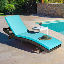 Load image into Gallery viewer, Patio Folding Adjustable Rattan Chaise Lounge Chair with Cushion-Turquoise

