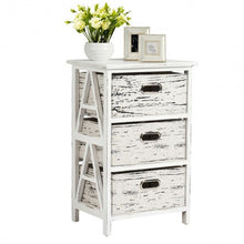 Load image into Gallery viewer, Vintage Wood Frame End Table  Chest with 3 Fabric Drawers
