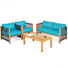 Load image into Gallery viewer, 4 Pcs Acacia Wood Outdoor Patio Furniture Set with Cushions-Turquoise
