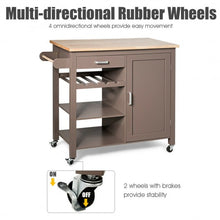 Load image into Gallery viewer, Kitchen Island Trolley Cart Storage Cabinet with Wine Rack &amp; Shelf-Coffee
