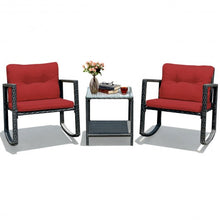 Load image into Gallery viewer, 3 Pcs Patio Rattan Set Rocking Chair Cushioned Sofa Garden Furniture-Red
