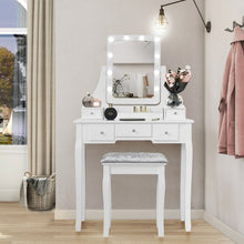 Load image into Gallery viewer, Vanity Dressing Table Set with 10 Dimmable Bulbs and Cushioned Stool-White
