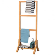 Load image into Gallery viewer, Free Standing Bamboo Towel Rack with Bottom Shelf
