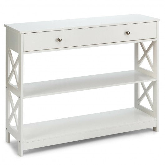 Console Accent Table with Drawer and Shelves -White