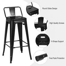 Load image into Gallery viewer, 30" Set of 4 Metal Height Barstools with Low Back-Black
