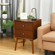 Load image into Gallery viewer, Nightstand Mid-Century End Side Table with 2 Drawers and Rubber Wood Legs-Brown

