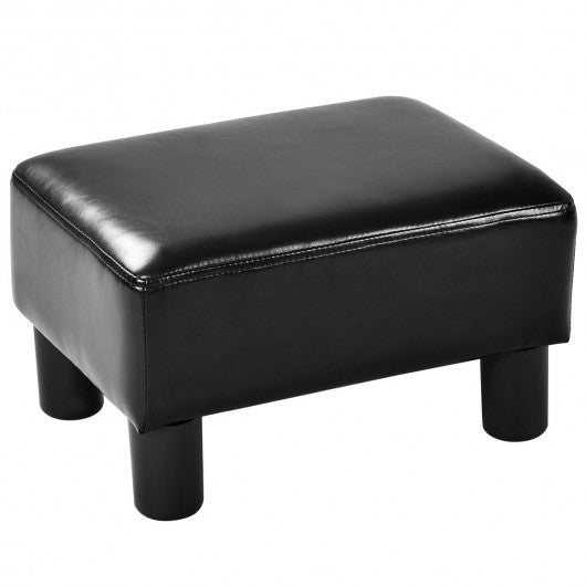 Small PU Leather Rectangular Seat Ottoman Footstool-Black