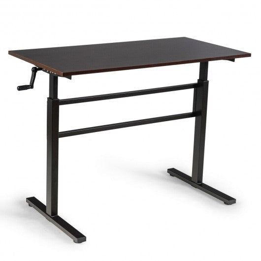 Height Adjustable Standing Desk with Crank Handle-Brown