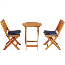 Load image into Gallery viewer, 3PCS Patio Folding Wooden Bistro Set Cushioned Chair -Navy
