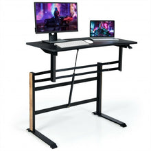 Load image into Gallery viewer, Pneumatic Height Adjustable Gaming Desk T Shaped Game Station w/Power Strip Tray
