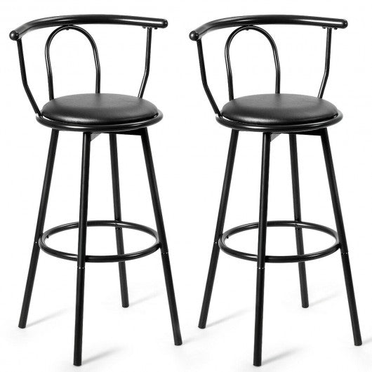 Set of 2 Swivel Seat Metal Frame Bar Stools with Footrest