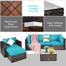 Load image into Gallery viewer, 6 Pcs Patio Rattan Furniture Set with Sectional Cushion-Turquoise

