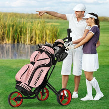 Load image into Gallery viewer, Folding 3 Wheels Golf Push Cart with Brake Scoreboard Adjustable Handle-Red
