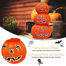 Load image into Gallery viewer, 3-Tier Color-Changing Lighted Ceramic Pumpkin Lantern
