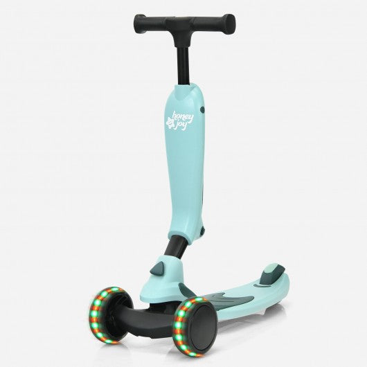 2 in 1 Kids Kick Scooter with Flash Wheels for Girls Boys from 1.5 to 6 Years Old-Green