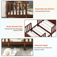 Load image into Gallery viewer, 2-in-1 Convertible Kids Wooden Bedroom Furniture with Guardrails-Brown
