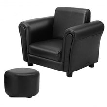 Load image into Gallery viewer, Black Kids Single Armrest Couch Sofa with Ottoman
