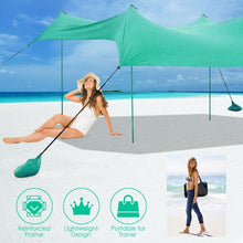 Load image into Gallery viewer, 10&#39; x 9&#39; Family Beach Tent Canopy Sunshade w/ 4 Poles-Green
