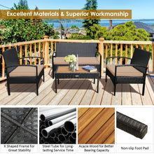 Load image into Gallery viewer, 4 Pcs Patio Rattan Furniture Set Sofa Chair Coffee Table with Cushion-Brown
