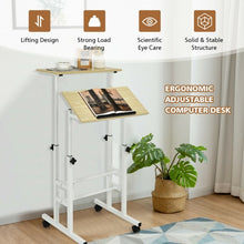 Load image into Gallery viewer, Height Adjustable Mobile Standing Desk with rolling wheels for office and home-Natural
