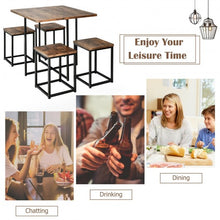 Load image into Gallery viewer, 5 Pcs Metal Frame Dining Set with Compact Dining Table and 4 Stools -Walnut
