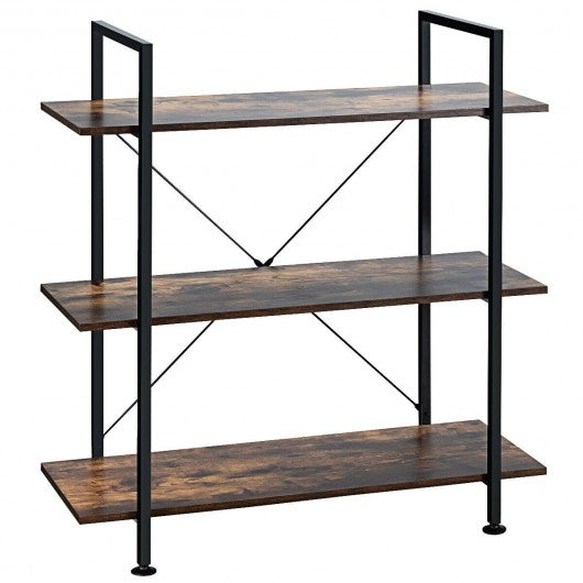 3-Tier Bookshelf Industrial Bookcase Display Shelf Storage Rack-Brown