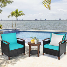 Load image into Gallery viewer, 3 Pcs Solid Wood Frame Patio Rattan Furniture Set-Turquoise
