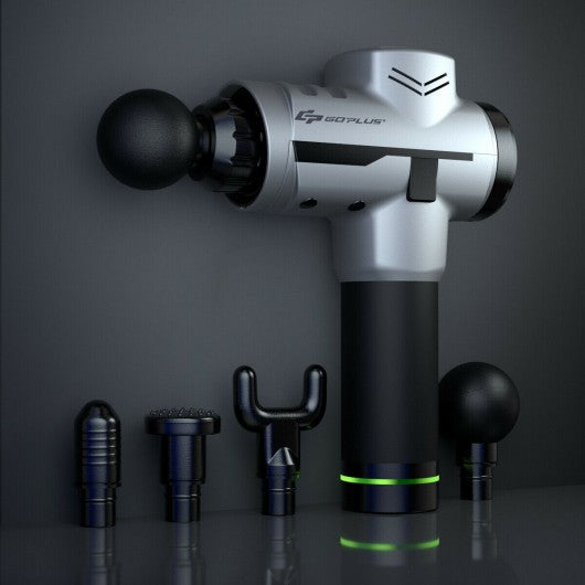 Powerful Rechargeable Deep Muscle Massager with 4 Heads-Silver