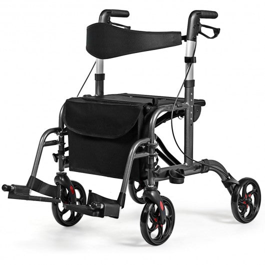 Aluminum Adjustable Folding Handle Medical Walker Rollator-Black