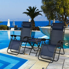 Load image into Gallery viewer, 3 pcs Folding Portable Zero Gravity Reclining Lounge Chairs Table-Navy
