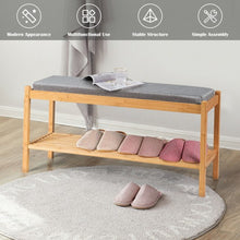 Load image into Gallery viewer, Bamboo Upholstered Padded Shoes Storage Bench
