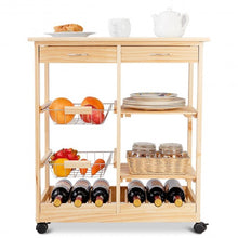 Load image into Gallery viewer, Rolling Wood Kitchen Trolley Cart Island Shelf w/ Storage Drawers Baskets New-Natural
