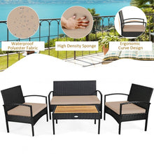 Load image into Gallery viewer, 4 Pcs Patio Rattan Furniture Set Sofa Chair Coffee Table with Cushion-Brown
