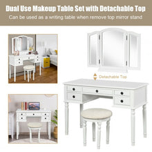 Load image into Gallery viewer, Tri-Fold Mirror Table Stool Wooden Vanity Make Up Dressing Set-White
