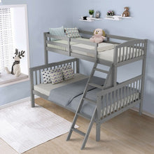 Load image into Gallery viewer, Twin over Full Bunk Bed Rubber Wood Convertible with Ladder Guardrail-Gray
