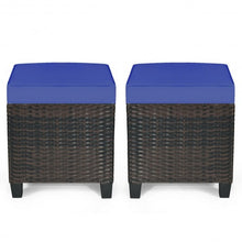 Load image into Gallery viewer, 2PCS Patio Rattan Ottoman Cushioned Seat-Navy
