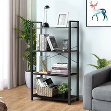 Load image into Gallery viewer, 4-Tier Rustic Bookshelf Industrial Bookcase Diaplay Shelf Storage Rack -Black
