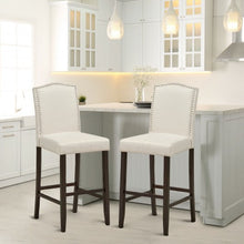 Load image into Gallery viewer, 29" Bar Height Set of 2 Nailhead Bar Stools with Rubber Wood Legs-Beige

