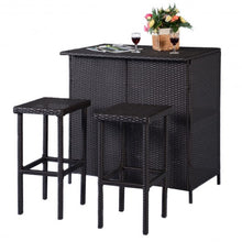 Load image into Gallery viewer, 3 pcs Patio Outdoor Rattan Wicker Bar Table and 2 Stools
