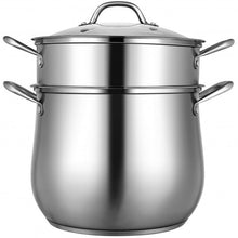 Load image into Gallery viewer, 2-Tier Steamer Pot Saucepot Stainless Steel with Tempered Glass Lid
