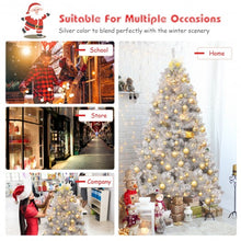 Load image into Gallery viewer, 6ft Hinged Unlit Artificial Silver Tinsel Christmas Tree Holiday w/ Metal Stand
