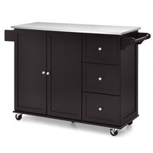Load image into Gallery viewer, Kitchen Island 2-Door Storage Cabinet with Drawers and Stainless Steel Top-Deep Brown
