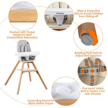 Load image into Gallery viewer, 3-in-1 Convertible Wooden Baby High Chair-Gray
