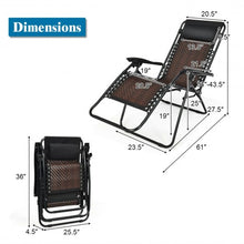 Load image into Gallery viewer, 2Pcs Folding Patio Rattan Zero Gravity Lounge Chair-Coffee
