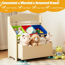 Load image into Gallery viewer, Kids Wooden Toy Storage Unit Organizer w/ Rolling Toy Box &amp; Plastic Bins-Natural
