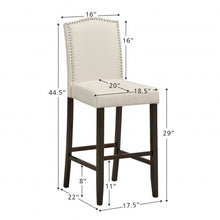 Load image into Gallery viewer, 29" Bar Height Set of 2 Nailhead Bar Stools with Rubber Wood Legs-Beige
