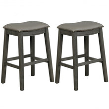 Load image into Gallery viewer, 29&quot; Set of 2 Saddle Nailhead Kitchen Counter Chair-Gray
