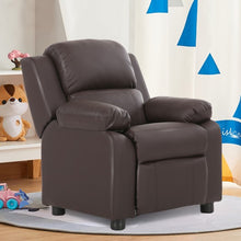 Load image into Gallery viewer, Deluxe Kids Armchair Recliner Headrest Sofa w/ Storage Arms-Brown
